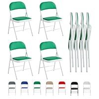 mcc direct Set of 4 Folding Chairs, Faux Leather Foldable Chairs with Metal Frame and Padded Seat, Easy to Fold and Store for Home, Office, Dining and Reception (Green)