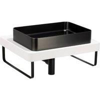 Abode Cava Tablet Countertop Steel Black Basin with White Worktop, Matt Black Bottle Trap & Towel Rail