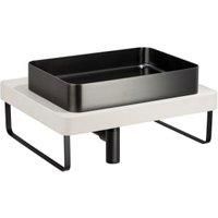 Abode Cava Tablet Countertop Steel Black Basin with Pebble Grey Worktop, Matt Black Bottle Trap & Towel Rail