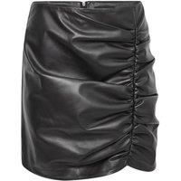 Ruched Real Leather Mini Skirt