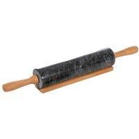 Homiu Marble Rolling Pin for Baking with Wooden Stand Easy Clean Hard-Wearing Speckle Finish Non-Stick (Black)