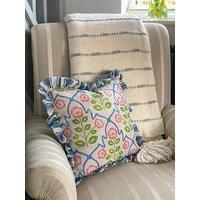 Rucomfy Frilled Cushion - Seafoam Blue Lattice Stripe