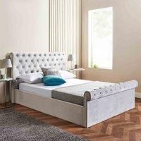 Home Treats Ottoman Bed Frame Double 4FT6 | Brushed Velvet Side Lift Storage Bed | Upholstered Sleigh Bed Frame Grey (Double, No Mattress)