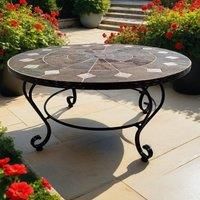 GRANADA Outdoor Mosaic Patio 4 Seat Stone Garden Coffee Table with Metal Leg