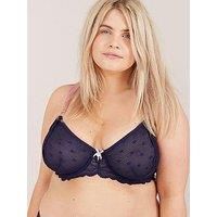 Oola Spot And Lace Underwired Bra - Navy