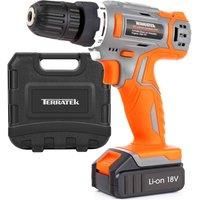 Terratek 13Pc Cordless Drill Driver 18V/20V-Max Lithium-Ion, Electric Screwdriver, Accessory Kit, LED Work Light, Quick Change Battery with Charger & Carry Case Included