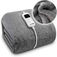 Dreamcatcher Electric Heated Fur Throw 160 X 120Cm 9 Heat Settings And Timer - Grey, Grey