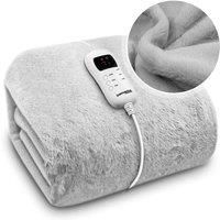 Dreamcatcher Electric Blanket Faux Fur Heated Throw Blanket Light Grey 160 x 130cm, Machine Washable, Soft Sofa Bed Thermal Warm Cosy Overblanket with Timer and 9 Heat Settings