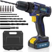 Skotek Cordless Drill Driver 18V Lithium-Ion, 13Pc Electric Screwdriver Set, LED Work Light, Electric Drill Quick Change Power Drill Battery with Charger & Carry Case Included