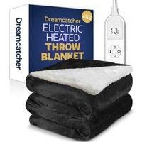 Dreamcatcher Black Heated Throw Electric Blanket, 160 x 120cm Heated Blanket Machine Washable Soft Micro Fleece & Sherpa Electric Throw Overblanket with 12HR Timer and 9x Control Heat Settings
