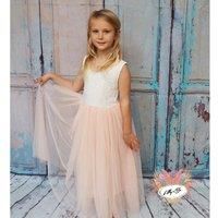 Lilly + Bo Girl's Honey in Blush/Apricot Party or Flower Girl Dress in Blush in Natural | Size: 5-6 Years