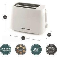 Hamilton Beach Toaster, 2 Slice, Essential, 650W, Plastic, 6 Browning Levels, Removable Crumb Tray, Wide Slots, Compact, Integrated Cord Storage, White - HB1116W