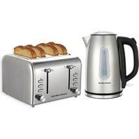 Hamilton Beach Rise Breakfast Bundle, Polished 1.7L Kettle & 4 Slice Brushed & Polished Toaster, Boil Dry Protection, Rapid Boil, 6 Browning Settings, Defrost, Reheat & Cancel - HBKTPOLISH, Silver
