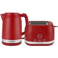 Hamilton Beach Kettle and Toaster Set, Ella, 1.7L Kettle, 2 Slice Toaster, Boil Dry Protection, Removable Filter, 7 Browning Levels, Removable Crumb Tray, Red - HBELLAMR