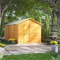 Power Windowless Apex Shed 18' x 8' - Double Doors in Natural Timber