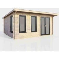Power 16' x 12' Pent Log Cabin - Right Hand Doors, Brown