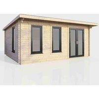 POWERSHEDS 14 ft. W x 18 ft. D Power Right Hand Door Pent Notched Logs Log Cabin (18x12)