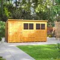 Power 12' x 8' Pent Double Door Garden Shed, Brown