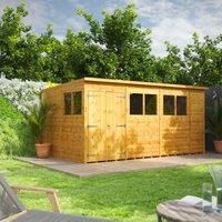 POWERSHEDS 8.5 ft. W x 14.1 ft. D Solid Wood Tongue & Groove Pent Garden Shed Brown 260.4cm W X 430.6cm D X 202.8cm H