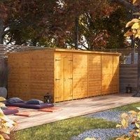Power 18' x 8' Pent Windowless Double Door Garden Shed, Brown