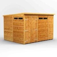 Power 10' x 8' Pent Double Door Security Shed, Brown