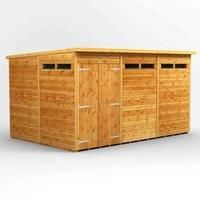 Power 12' x 8' Pent Double Door Security Shed, Brown