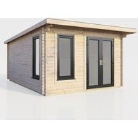 Power 12x14 Pent Log Cabin - Right Hand Door, Brown