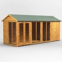16X6 Power Apex Summerhouse Combi Including 4Ft Side Store, Brown
