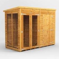 8X4 Power Pent Summerhouse Combi Including 4Ft Side Store, Brown