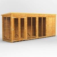 16X4 Power Pent Summerhouse Combi Including 4Ft Side Store, Brown