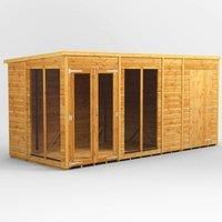 14X6 Power Pent Summerhouse Combi Including 4Ft Side Store, Brown