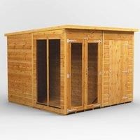 8X8 Power Pent Summerhouse Combi Including 4Ft Side Store, Brown