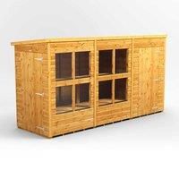 12X4 Power Pent Potting Shed Combi Including 4Ft Side Store, Brown