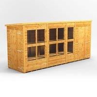 14X4 Power Pent Potting Shed Combi Including 4Ft Side Store, Brown