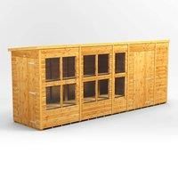16X4 Power Pent Potting Shed Combi Including 6Ft Side Store, Brown