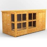 12X6 Power Pent Potting Shed Combi Including 4Ft Side Store, Brown
