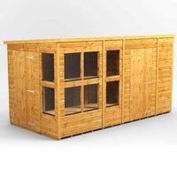 12X6 Power Pent Potting Shed Combi Including 6Ft Side Store, Brown