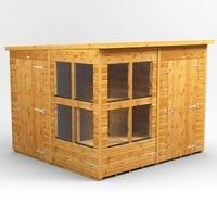 8X8 Power Pent Potting Shed Combi Including 4Ft Side Store, Brown
