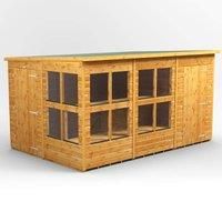 12X8 Power Pent Potting Shed Combi Including 4Ft Side Store, Brown
