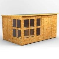 12X8 Power Pent Potting Shed Combi Including 6Ft Side Store, Brown