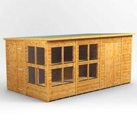 14X8 Power Pent Potting Shed Combi Including 6Ft Side Store, Brown