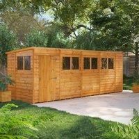 POWER 6.3 ft. W x 18 ft. D Solid Wood Overlap Pent Garden Shed Brown 190.8cm W X 549.6cm D X 202.8cm H