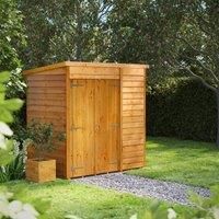 6X4 Power Overlap Pent Windowless Double Door Shed, Brown