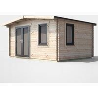 Power 12' x 14' Chalet Log Cabin - Left Side Double Door, Brown