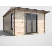 Power 12' x 14' Apex Log Cabin Doors Central, Brown