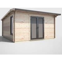 Power 14' x 14' Apex Log Cabin Doors Central, Brown