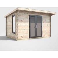 Power 12' x 8' Pent Log Cabin Doors Central, Brown