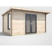 Power 14' x 8' Pent Log Cabin Doors Central, Brown