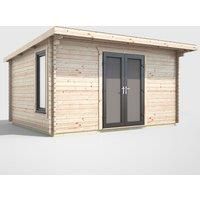 Power 14' x 10' Pent Log Cabin Doors Central, Brown