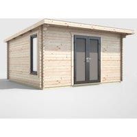 Power 14' x 12' Pent Log Cabin Doors Central, Brown